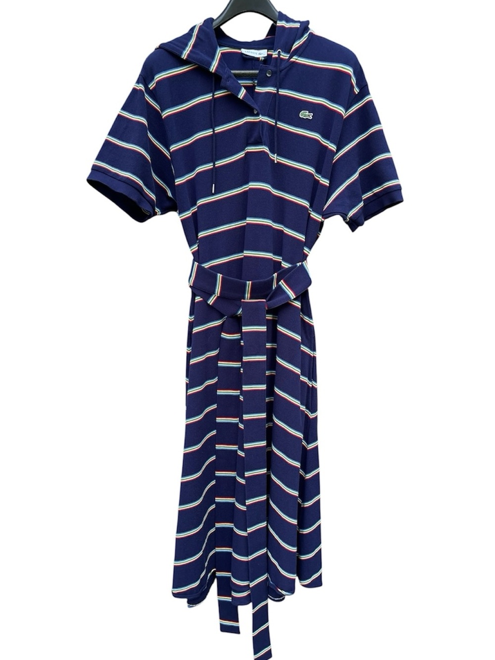 Lacoste Navy Striped Hooded Polo Dress with Belt